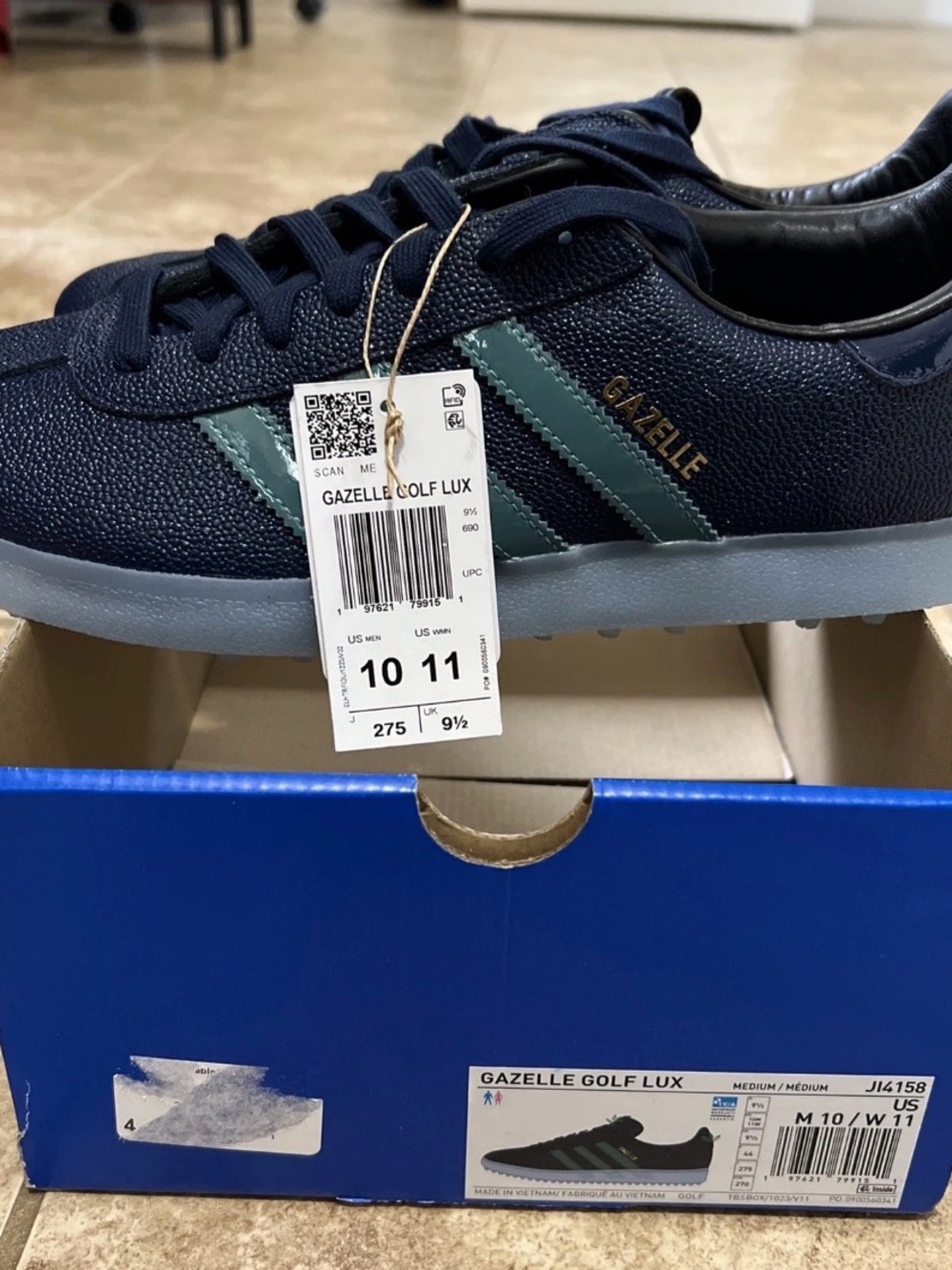 Adidas Gazelle Golf Lux Dark Navy with Teal Stripes Men’s Size 10